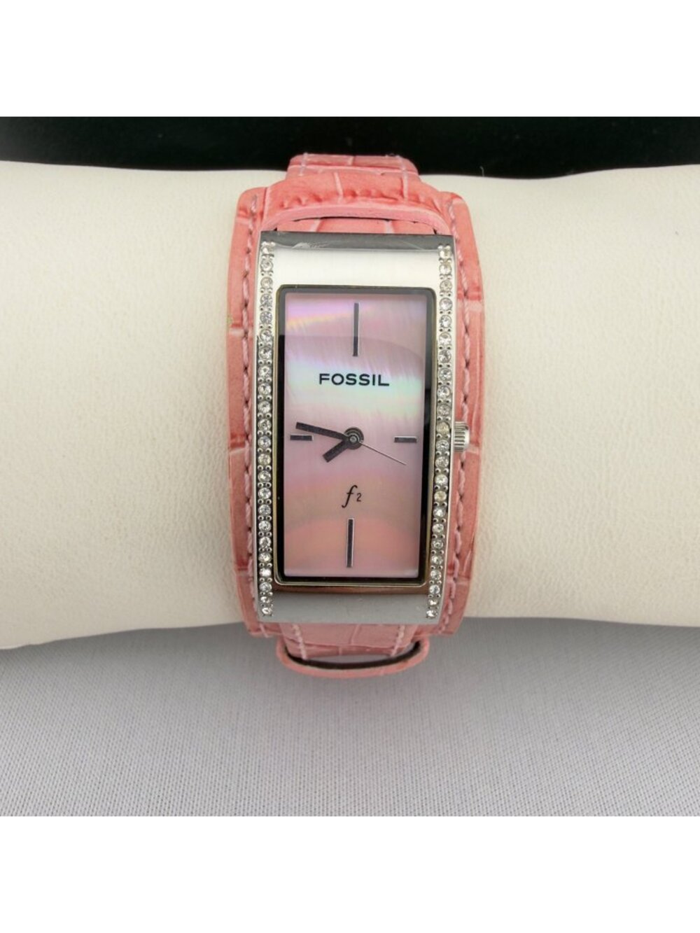 Fossil Womens F2 Pink Mother Of Pearl Dial Watch Crystal Leather Strap ES-9922